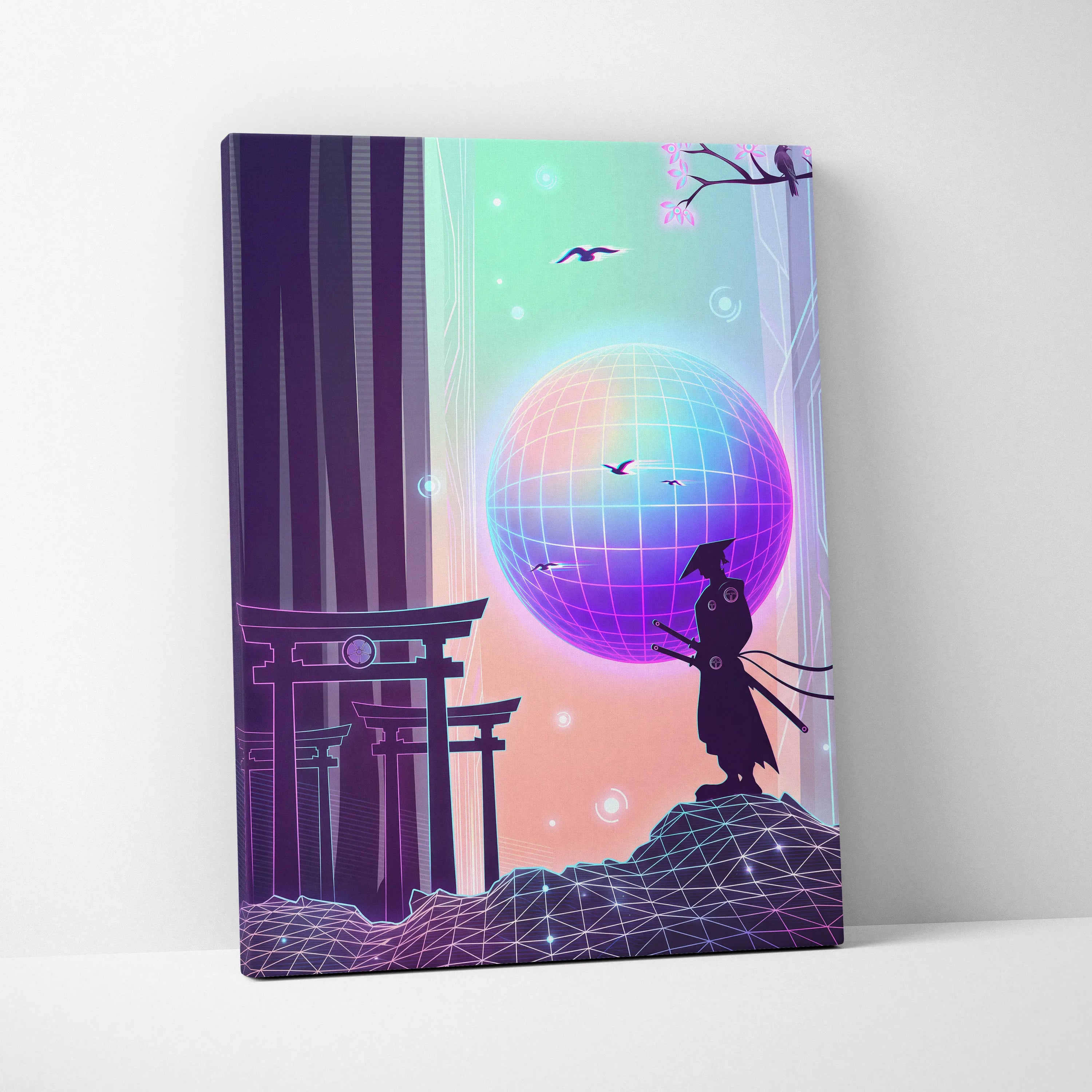 Neo Sakura Vaporwave Wall Art - Japan Landscape Neon Living Room Vaporwave Dreamy Neon Japanese Vaporwave Canvas Print