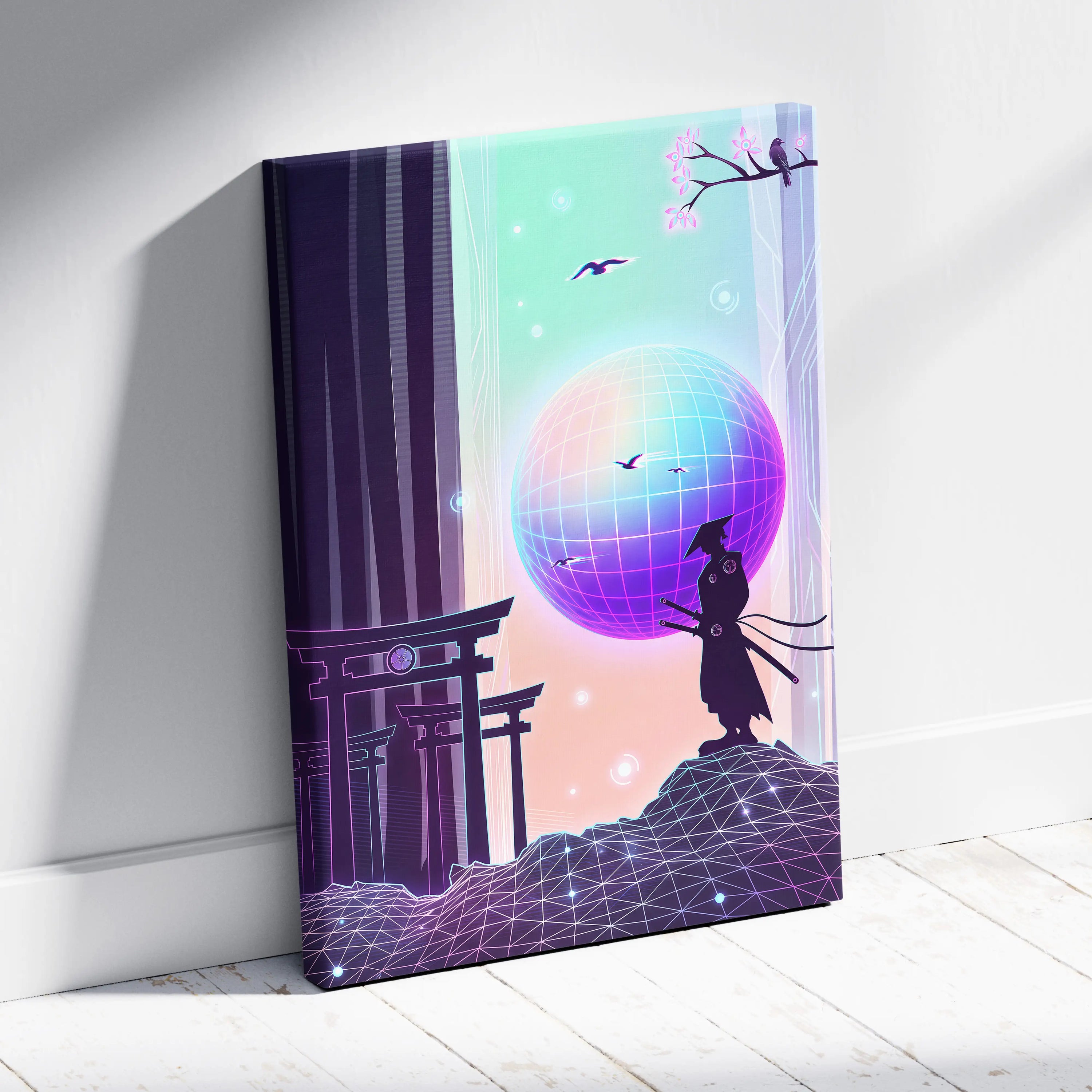 Neo Sakura Vaporwave Wall Art - Japan Landscape Neon Living Room Vaporwave Dreamy Neon Japanese Vaporwave Canvas Print