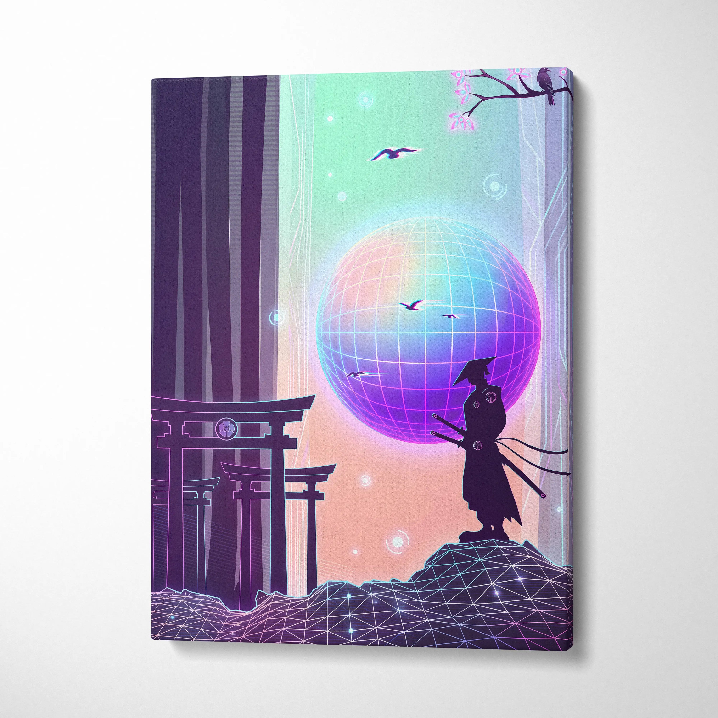 Neo Sakura Vaporwave Wall Art - Japan Landscape Neon Living Room Vaporwave Dreamy Neon Japanese Vaporwave Canvas Print