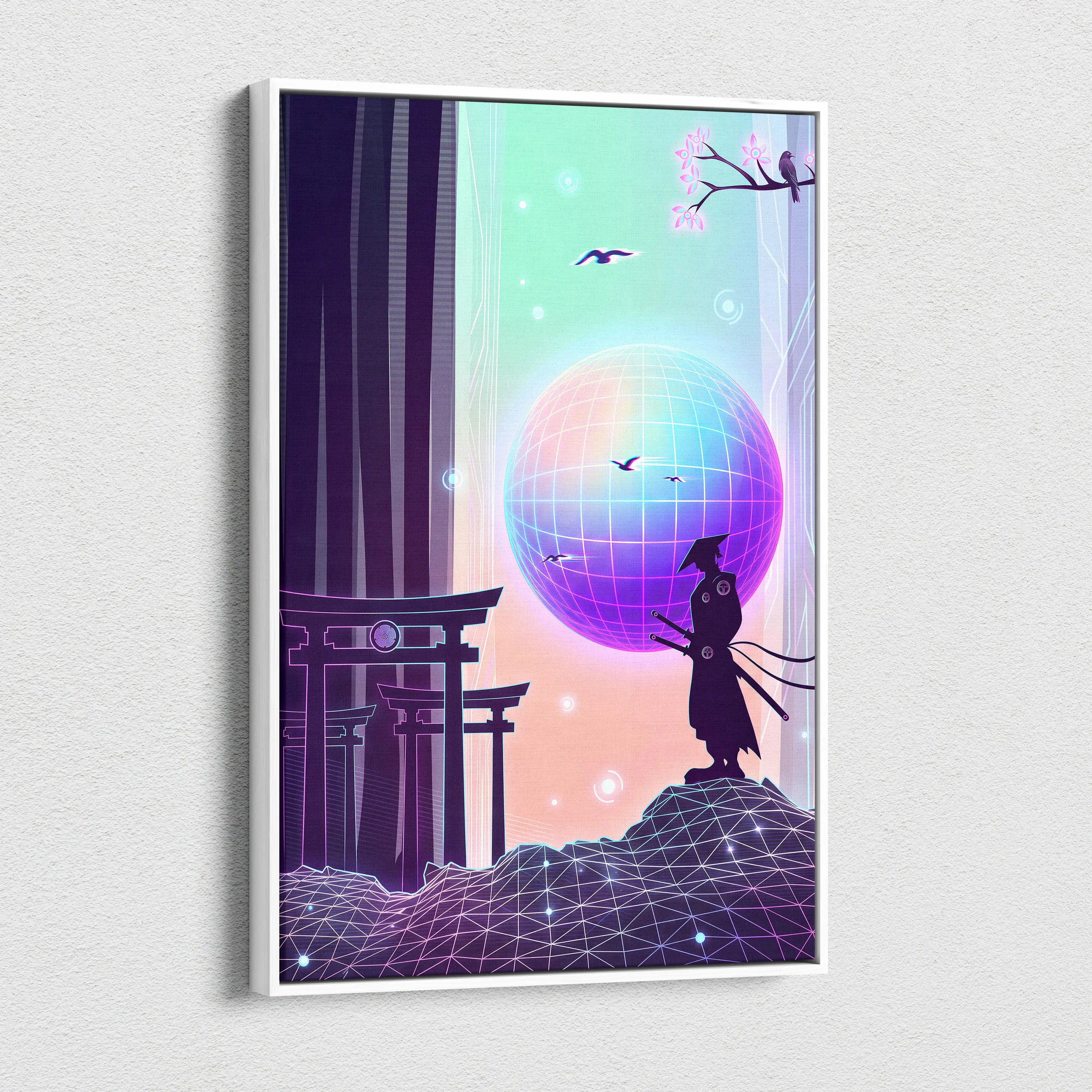 Neo Sakura Vaporwave Wall Art - Japan Landscape Neon Living Room Vaporwave Dreamy Neon Japanese Vaporwave Canvas Print
