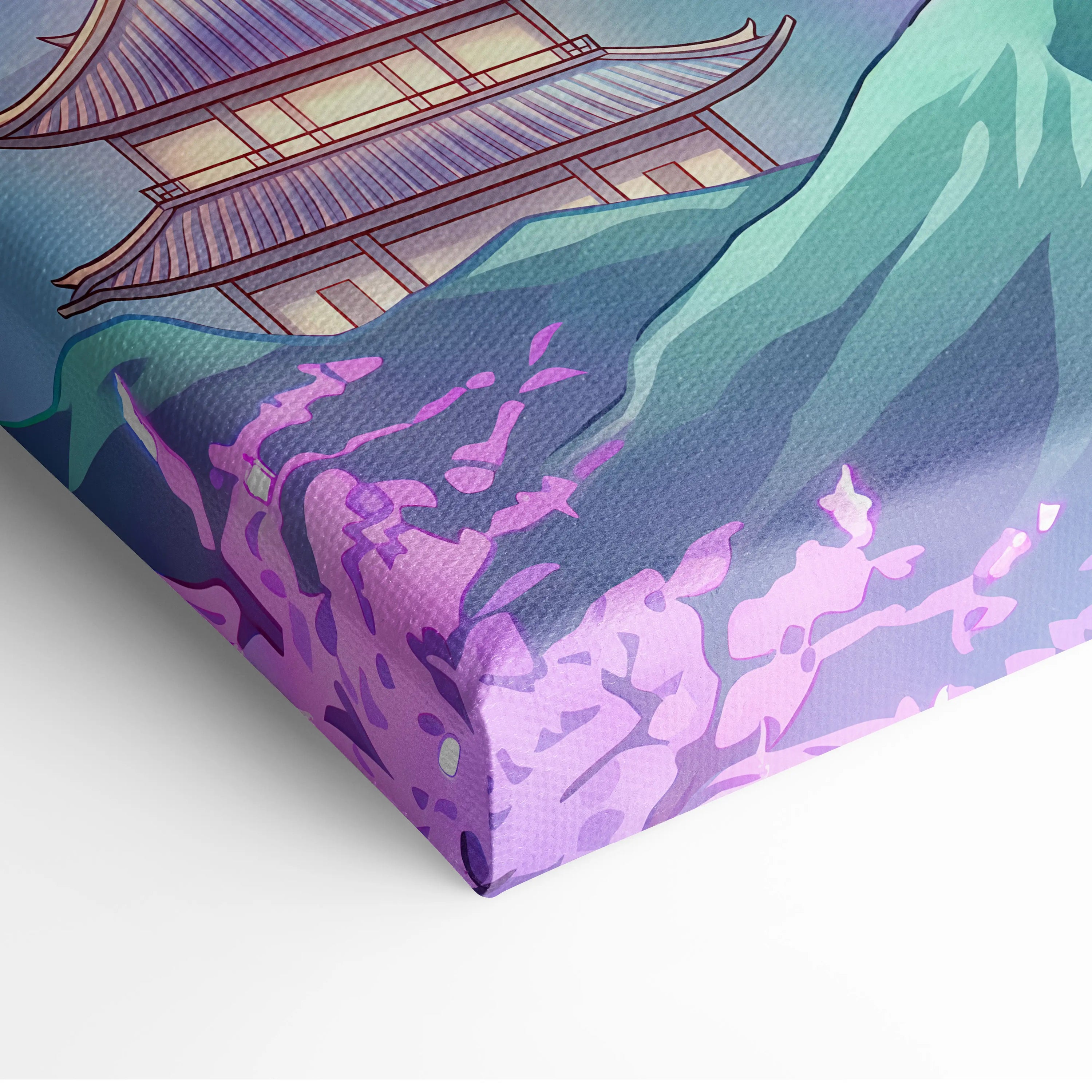 Vaporwave Japan Neon Mountain - Japan Landscape Pink Neon Vaporwave Living Room Retro Futurism Decor Canvas Print