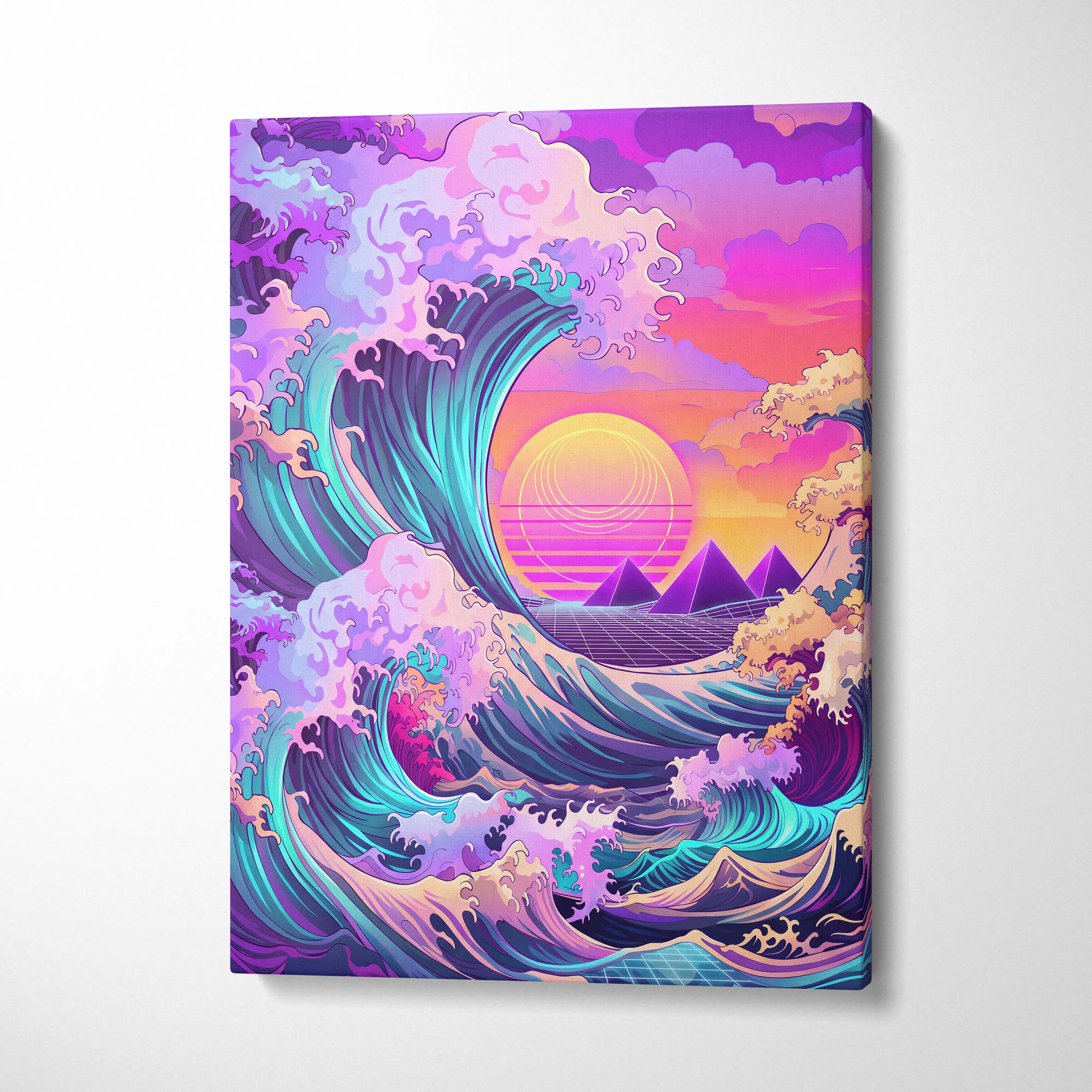 Vaporwave Fuji Neon Canvas - Fuji Landscape Neon Pastels Living Room Vaporwave Dreamy Nostalgic Mood Wall Art Canvas