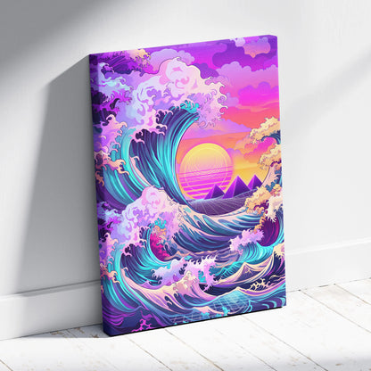 Vaporwave Fuji Neon Canvas - Fuji Landscape Neon Pastels Living Room Vaporwave Dreamy Nostalgic Mood Wall Art Canvas