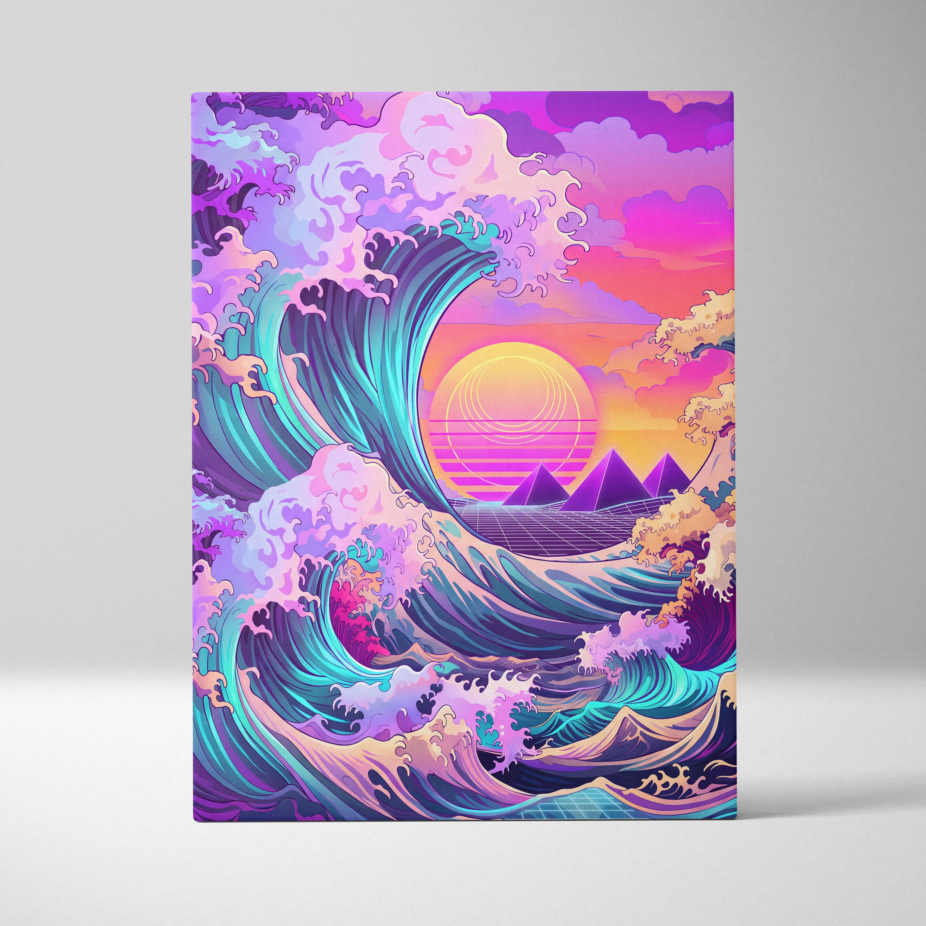 Vaporwave Fuji Neon Canvas - Fuji Landscape Neon Pastels Living Room Vaporwave Dreamy Nostalgic Mood Wall Art Canvas