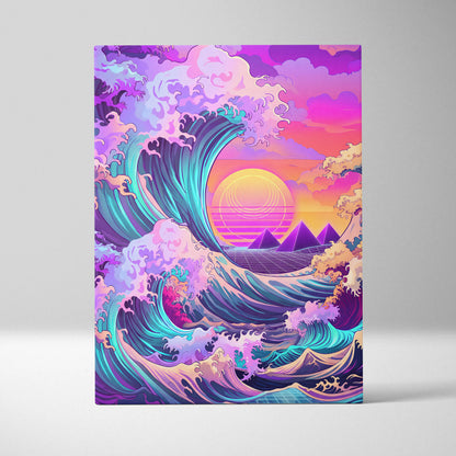 Vaporwave Fuji Neon Canvas - Fuji Landscape Neon Pastels Living Room Vaporwave Dreamy Nostalgic Mood Wall Art Canvas