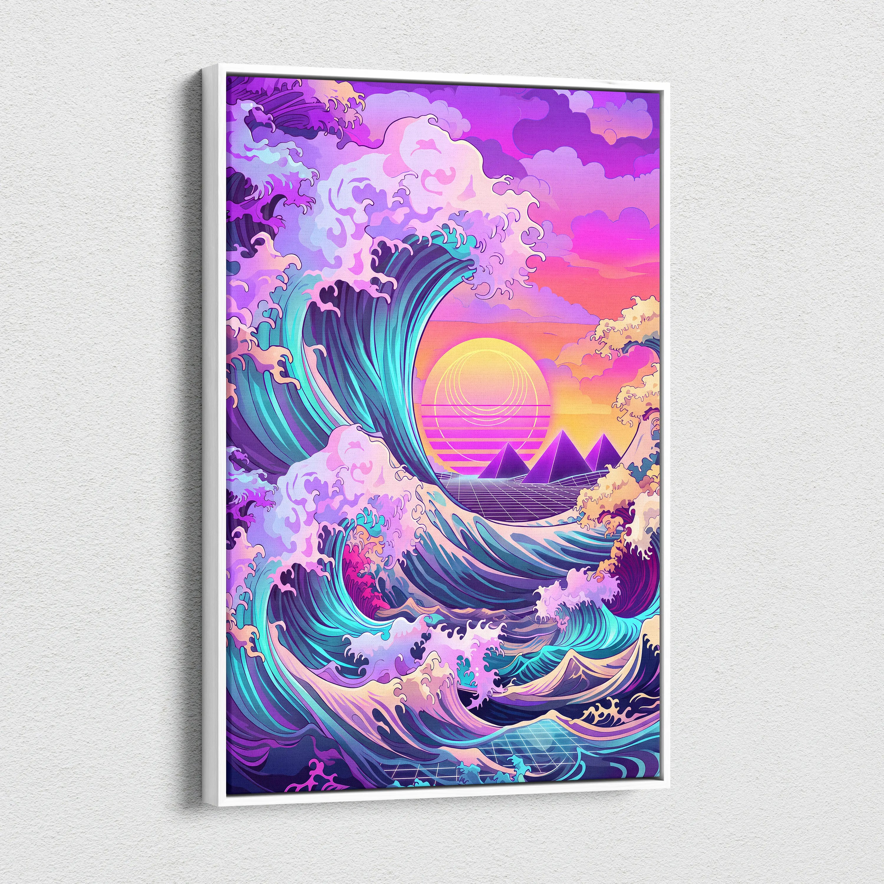 Vaporwave Fuji Neon Canvas - Fuji Landscape Neon Pastels Living Room Vaporwave Dreamy Nostalgic Mood Wall Art Canvas