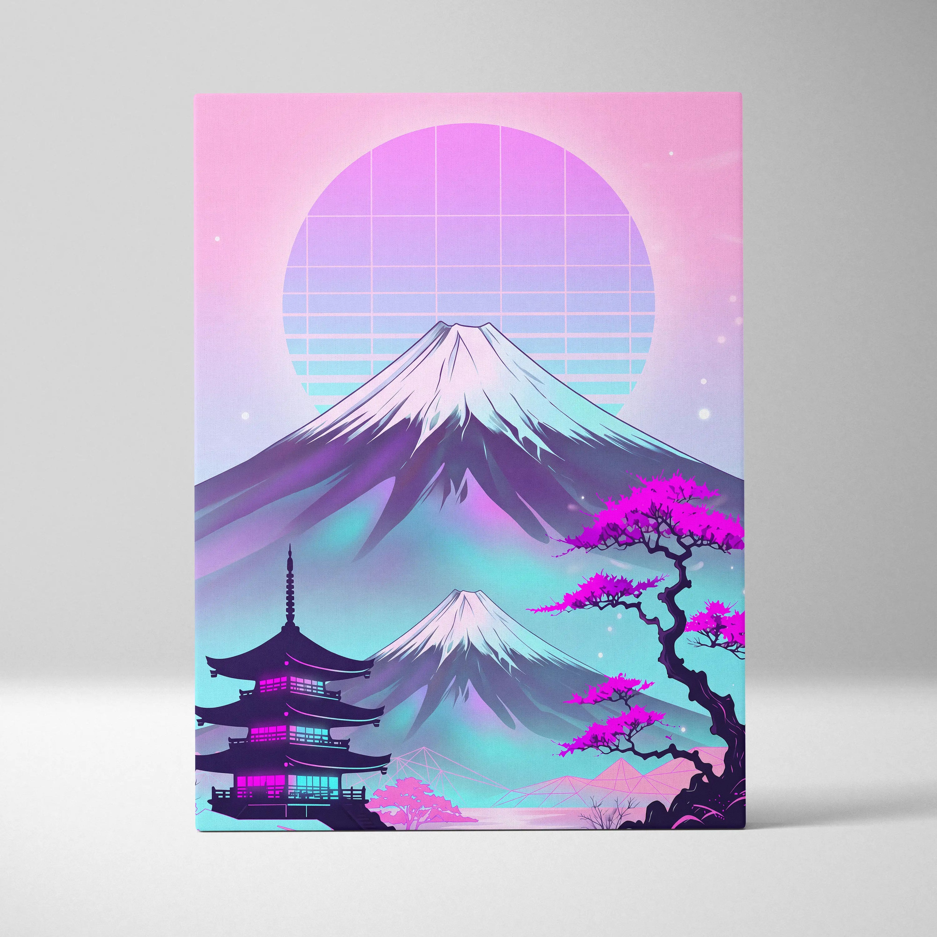 Neon Fuji Vaporwave Canvas - Mount Fuji Vaporwave Pastel Pink Purple Living Room Retro Dreamy Mood Canvas Print