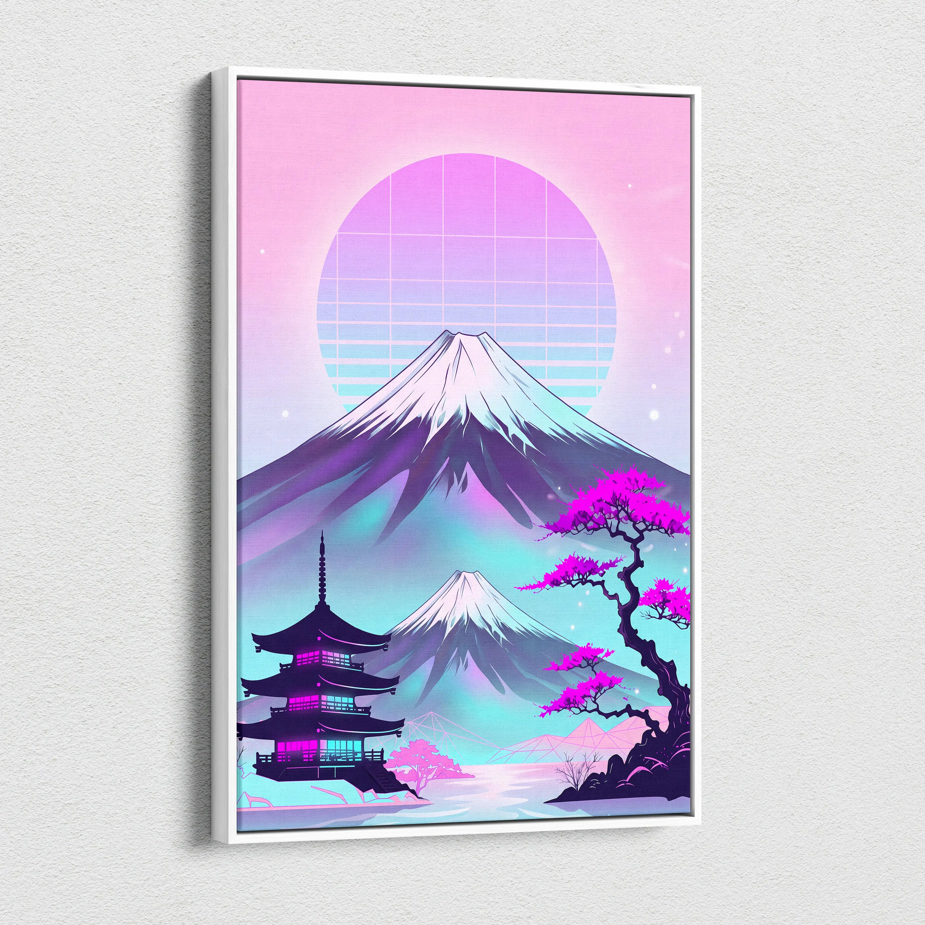 Neon Fuji Vaporwave Canvas - Mount Fuji Vaporwave Pastel Pink Purple Living Room Retro Dreamy Mood Canvas Print