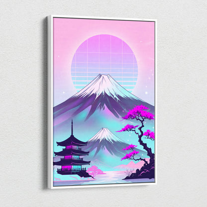 Neon Fuji Vaporwave Canvas - Mount Fuji Vaporwave Pastel Pink Purple Living Room Retro Dreamy Mood Canvas Print