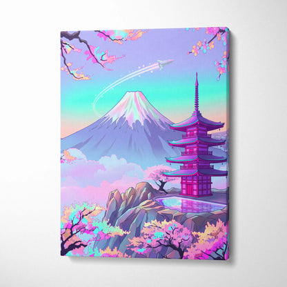Vaporwave Mount Fuji Neon Canvas - Mount Fuji Pastel Neon Living Room Vaporwave Dreamy Mood Sakura Aesthetic Canvas
