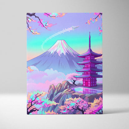 Vaporwave Mount Fuji Neon Canvas - Mount Fuji Pastel Neon Living Room Vaporwave Dreamy Mood Sakura Aesthetic Canvas