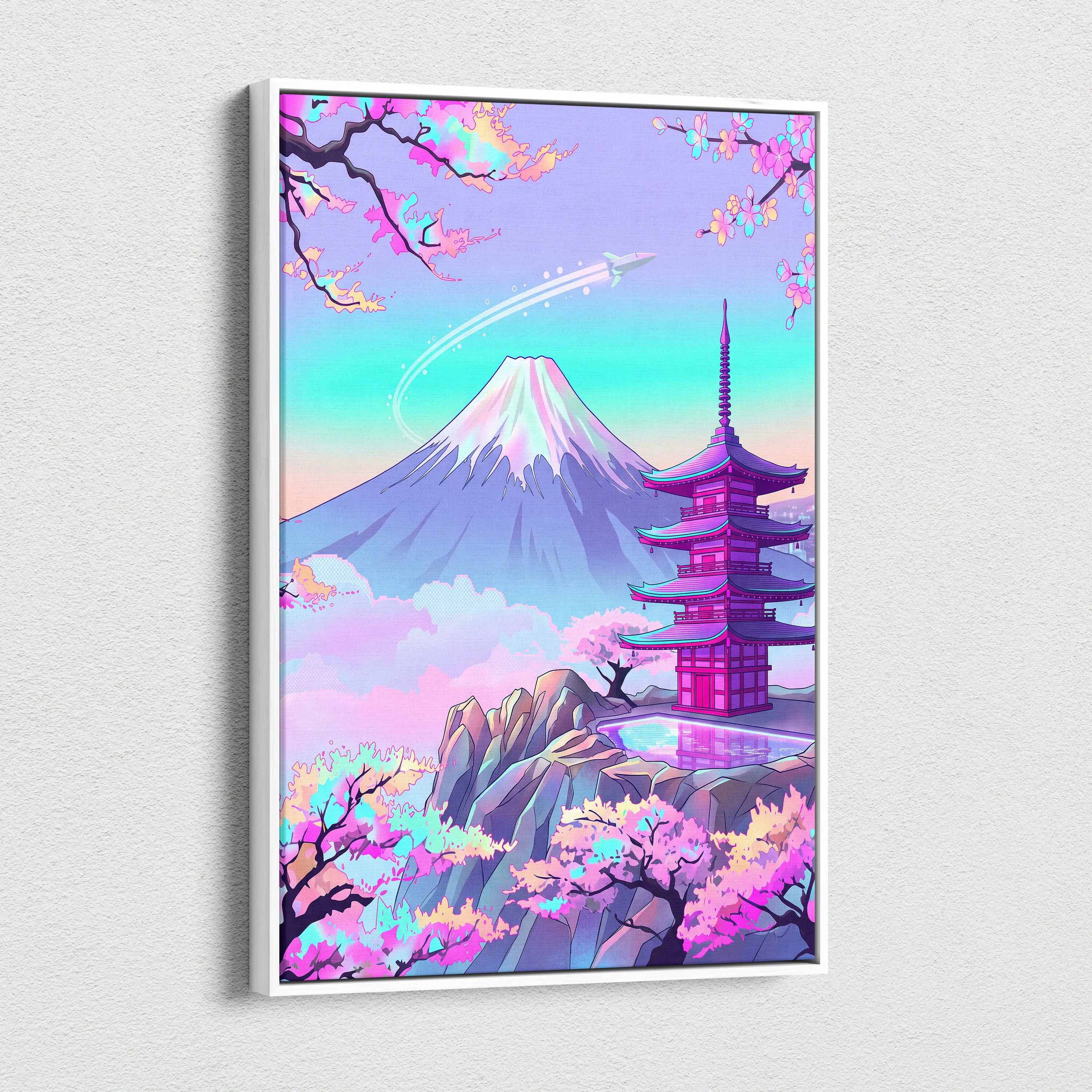 Vaporwave Mount Fuji Neon Canvas - Mount Fuji Pastel Neon Living Room Vaporwave Dreamy Mood Sakura Aesthetic Canvas