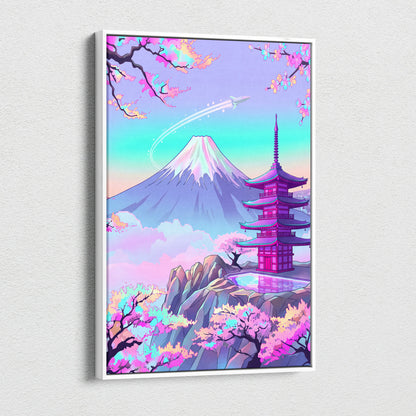 Vaporwave Mount Fuji Neon Canvas - Mount Fuji Pastel Neon Living Room Vaporwave Dreamy Mood Sakura Aesthetic Canvas