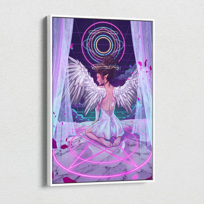 Vaporwave Angel Neon Canvas - Angel Neon Pink Blue Living Room Vaporwave Dreamy Mood Neon Retrofuturist Angel Art Canvas