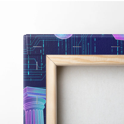 Vaporwave Neon Fantasy Canvas - Vaporwave Fantasy Neon Pink Purple Teal Living Room Retro Synthwave Mystical Mood Canvas