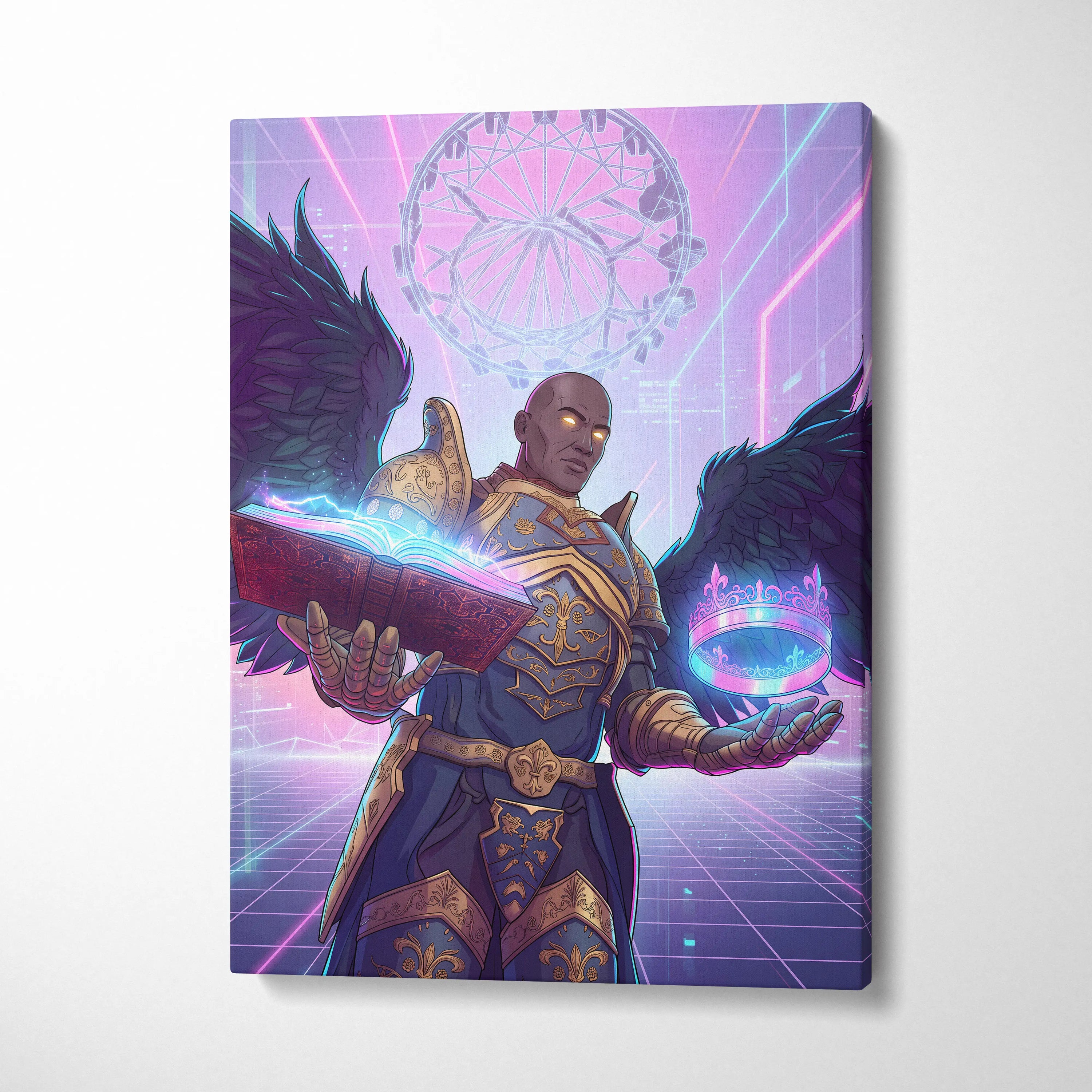 Vaporwave Winged Guardian Canvas - Winged Guardian Purple Pink Neon Living Room Vaporwave Dreamy Mood Neon Retro Canvas