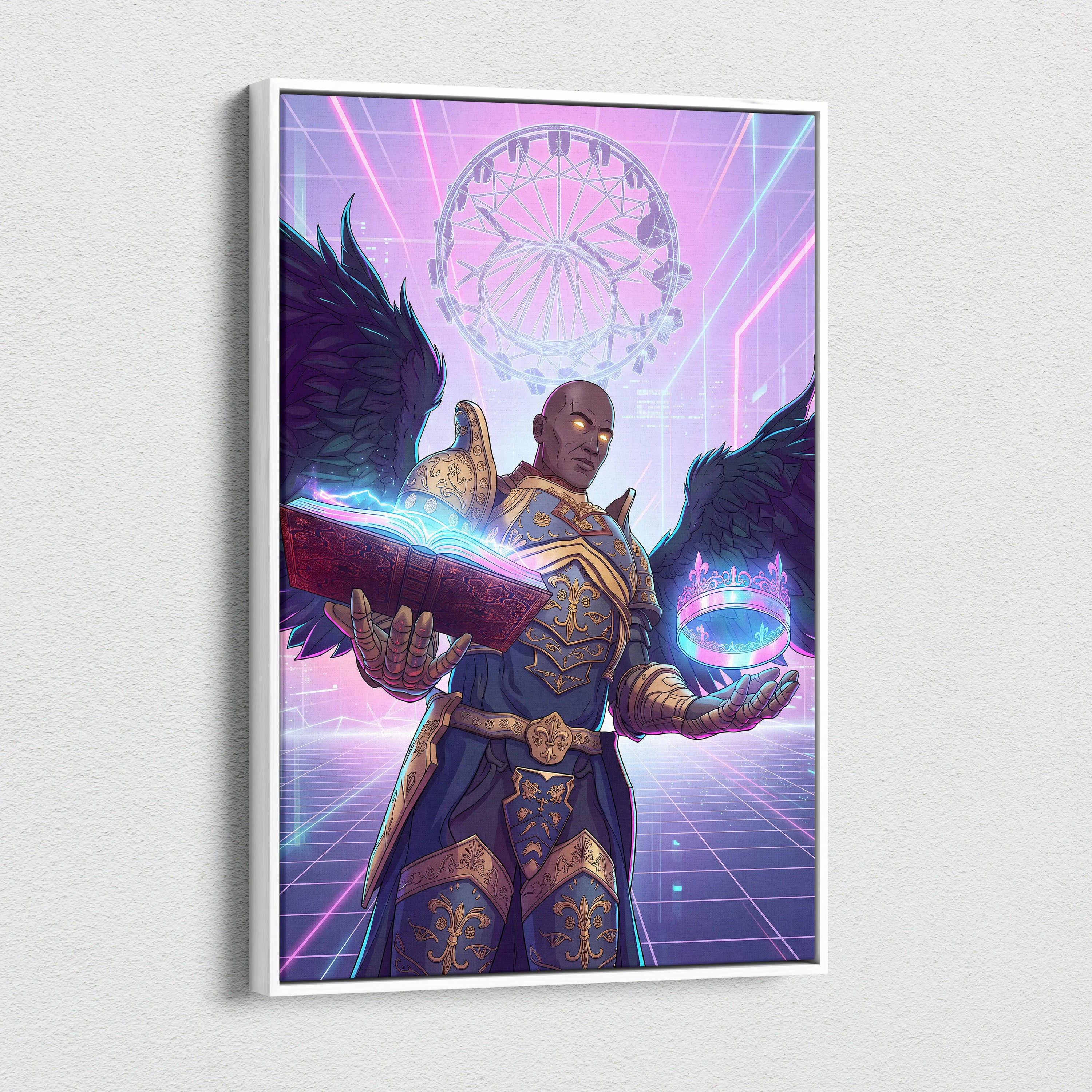 Vaporwave Winged Guardian Canvas - Winged Guardian Purple Pink Neon Living Room Vaporwave Dreamy Mood Neon Retro Canvas
