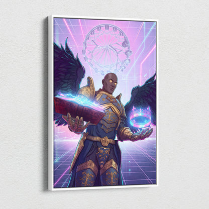 Vaporwave Winged Guardian Canvas - Winged Guardian Purple Pink Neon Living Room Vaporwave Dreamy Mood Neon Retro Canvas