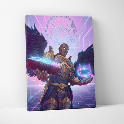 Vaporwave Winged Guardian Canvas - Winged Guardian Purple Pink Neon Living Room Vaporwave Dreamy Mood Neon Retro Canvas
