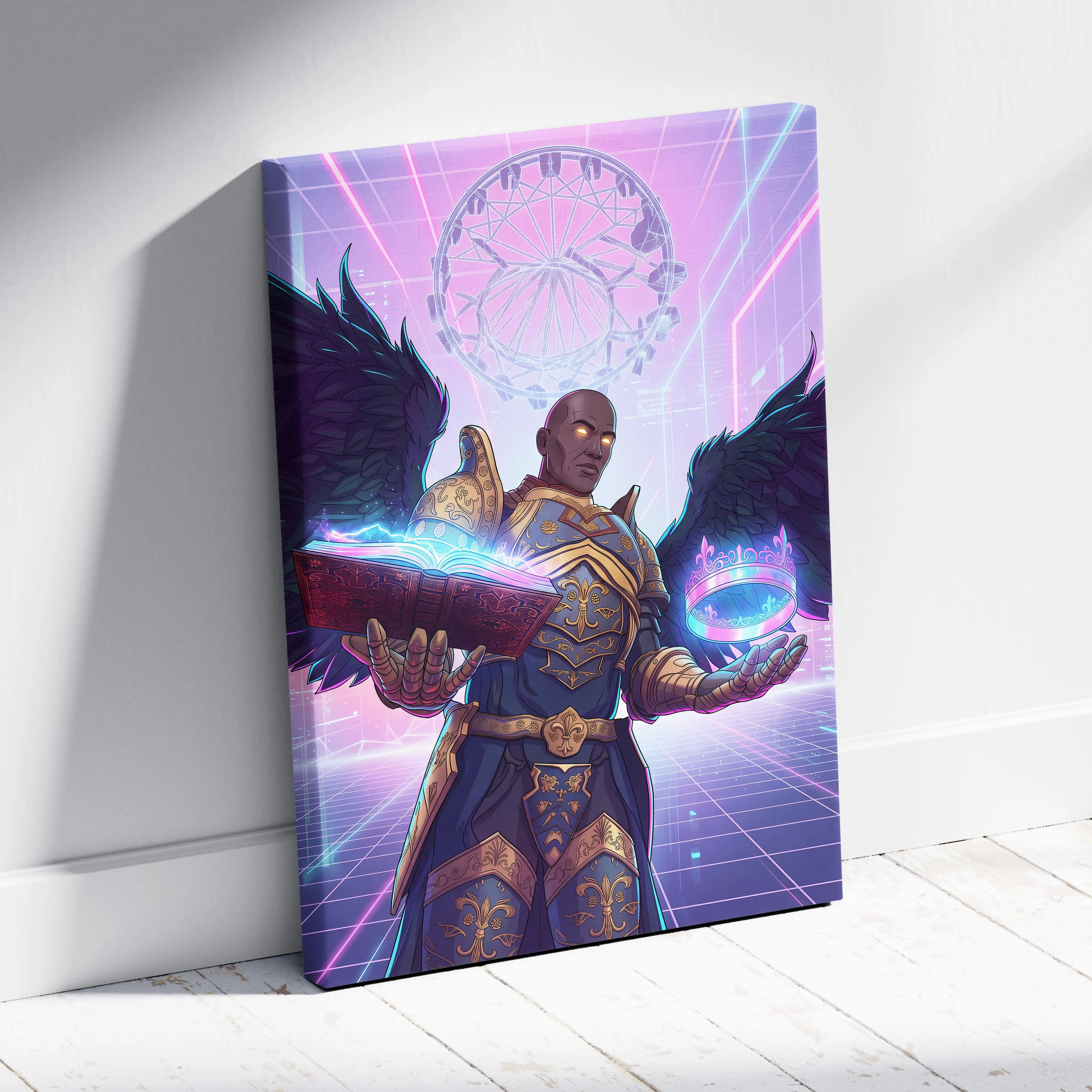 Vaporwave Winged Guardian Canvas - Winged Guardian Purple Pink Neon Living Room Vaporwave Dreamy Mood Neon Retro Canvas