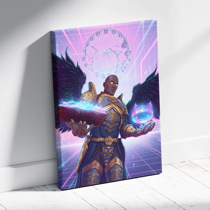 Vaporwave Winged Guardian Canvas - Winged Guardian Purple Pink Neon Living Room Vaporwave Dreamy Mood Neon Retro Canvas