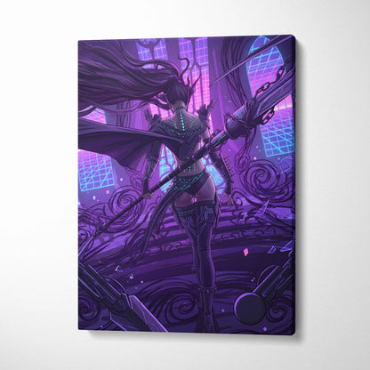 Vaporwave Neon Mythic Canvas - Mythic Heroine Purple Neon Living Room Vaporwave Moody Retro Futurism Wall Art