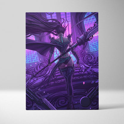 Vaporwave Neon Mythic Canvas - Mythic Heroine Purple Neon Living Room Vaporwave Moody Retro Futurism Wall Art