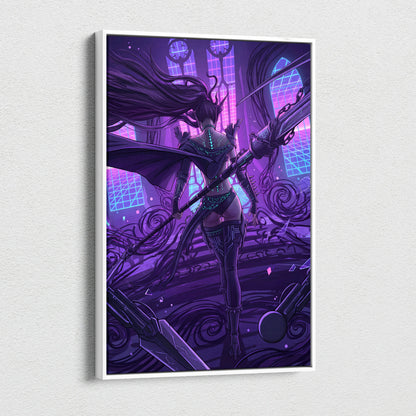 Vaporwave Neon Mythic Canvas - Mythic Heroine Purple Neon Living Room Vaporwave Moody Retro Futurism Wall Art