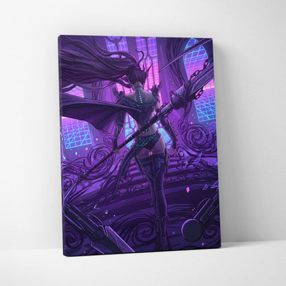 Vaporwave Neon Mythic Canvas - Mythic Heroine Purple Neon Living Room Vaporwave Moody Retro Futurism Wall Art