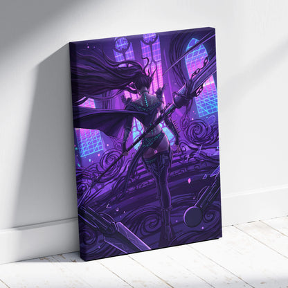 Vaporwave Neon Mythic Canvas - Mythic Heroine Purple Neon Living Room Vaporwave Moody Retro Futurism Wall Art