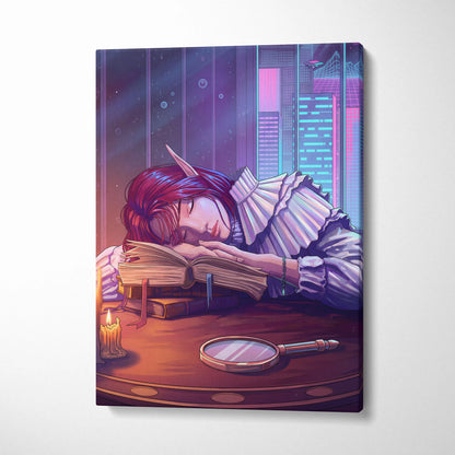 Vaporwave Fantasy Neon Canvas - Neon Vaporwave Woman Pink Purple LivingRoom Dreamy Mood Retro Futurism Wall Art Canvas