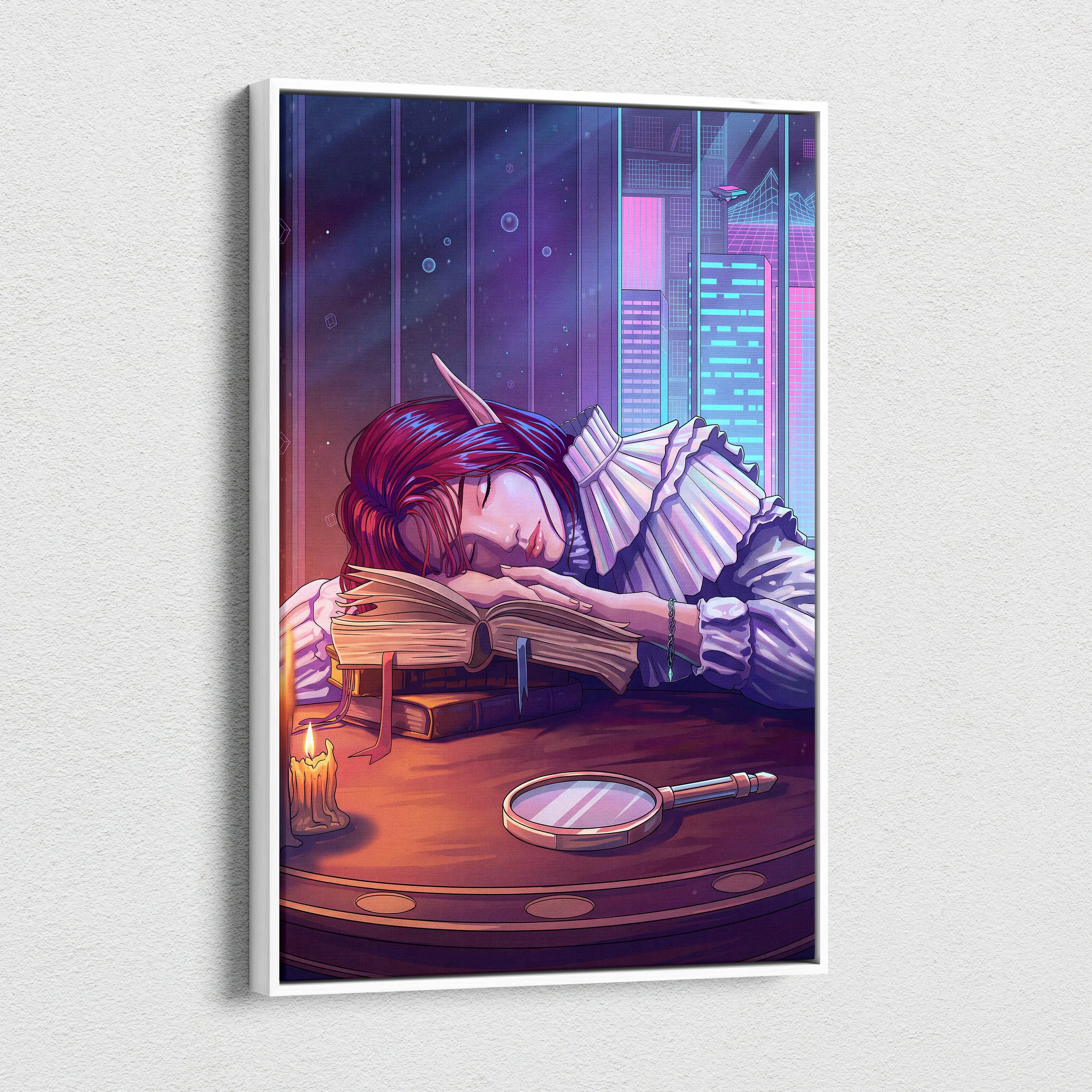 Vaporwave Fantasy Neon Canvas - Neon Vaporwave Woman Pink Purple LivingRoom Dreamy Mood Retro Futurism Wall Art Canvas
