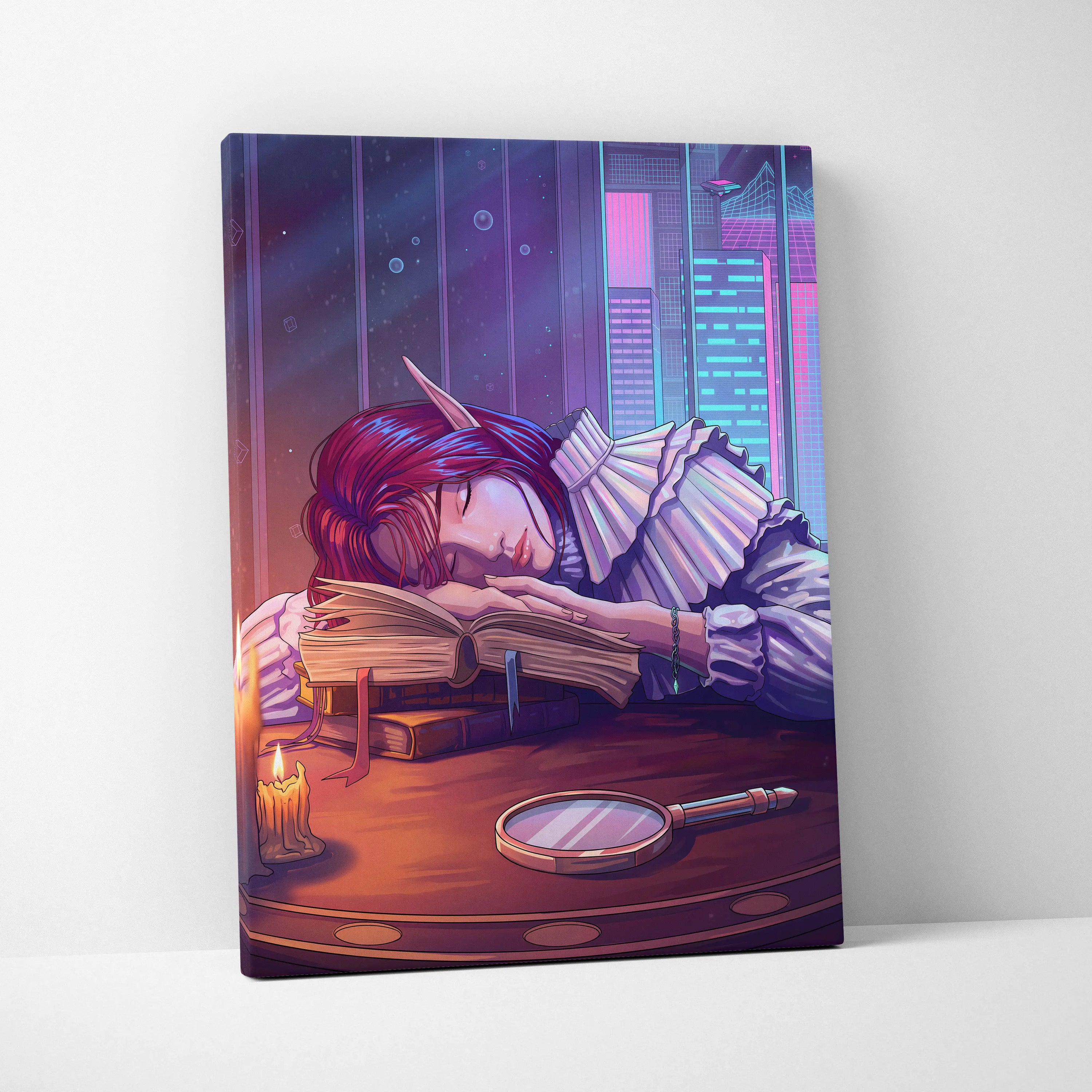 Vaporwave Fantasy Neon Canvas - Neon Vaporwave Woman Pink Purple LivingRoom Dreamy Mood Retro Futurism Wall Art Canvas