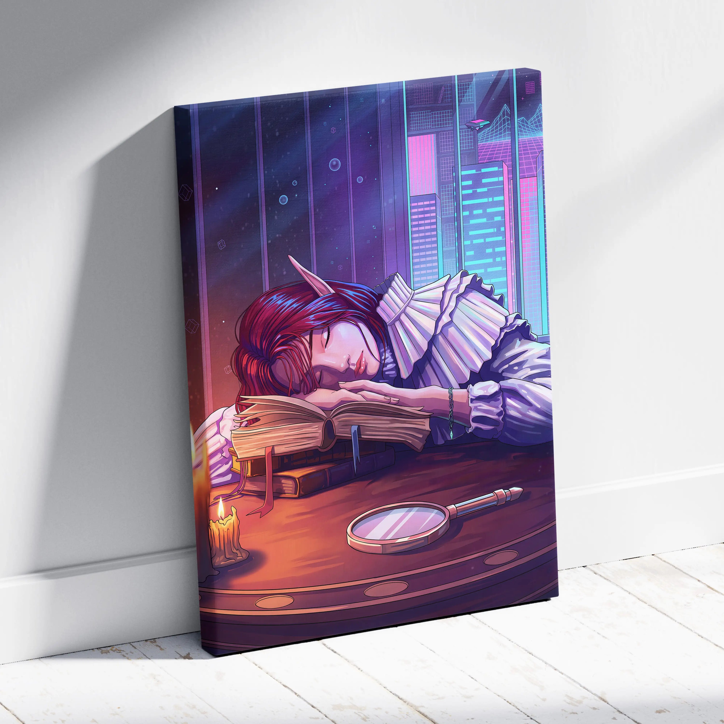 Vaporwave Fantasy Neon Canvas - Neon Vaporwave Woman Pink Purple LivingRoom Dreamy Mood Retro Futurism Wall Art Canvas