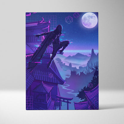 Vaporwave Neon Moon Canvas - Moon Neon Pink Blue Living Room Art Vaporwave Dreamy Mood Futuristic Decor Cyberpunk Canvas