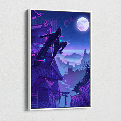 Vaporwave Neon Moon Canvas - Moon Neon Pink Blue Living Room Art Vaporwave Dreamy Mood Futuristic Decor Cyberpunk Canvas