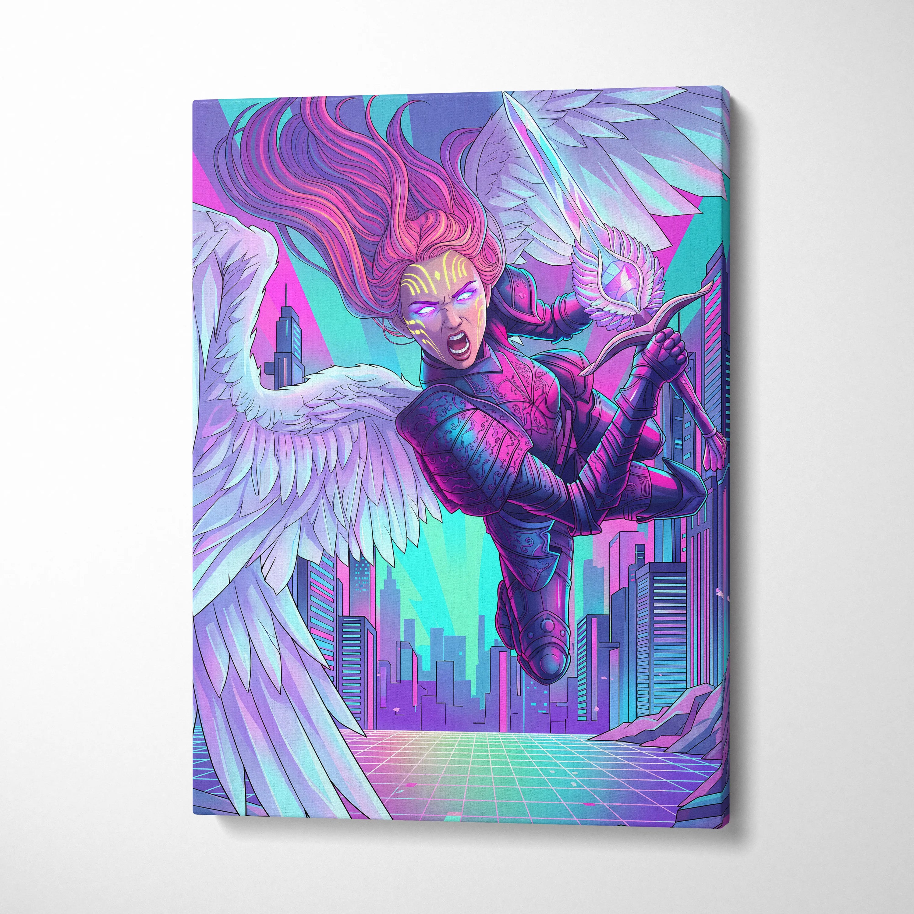 Vaporwave Fantasy Neon Canvas - Vaporwave Fantasy Neon Pink Turquoise Living Room Energetic Mood Modern Retro Wall Art Canvas Print