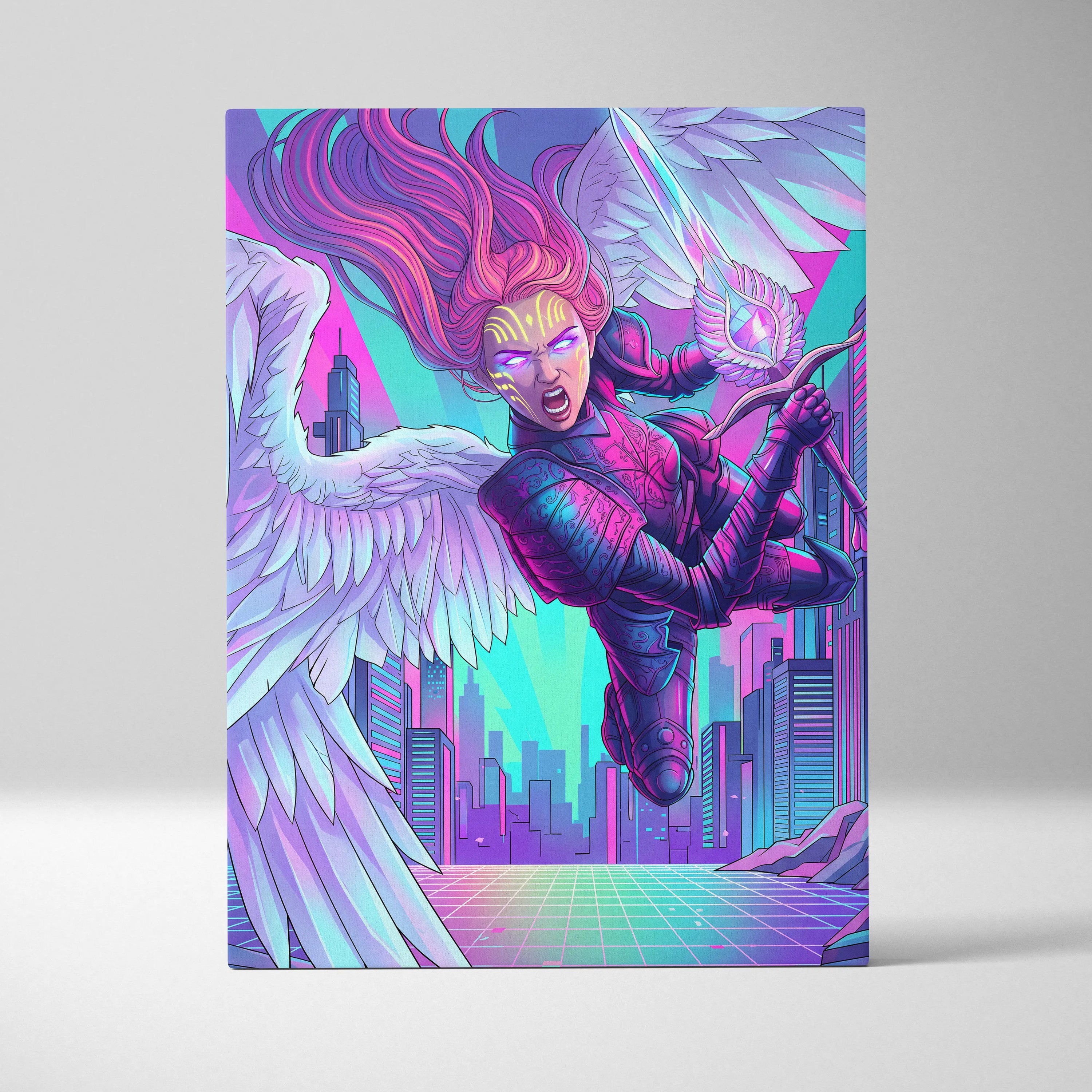 Vaporwave Fantasy Neon Canvas - Vaporwave Fantasy Neon Pink Turquoise Living Room Energetic Mood Modern Retro Wall Art Canvas Print