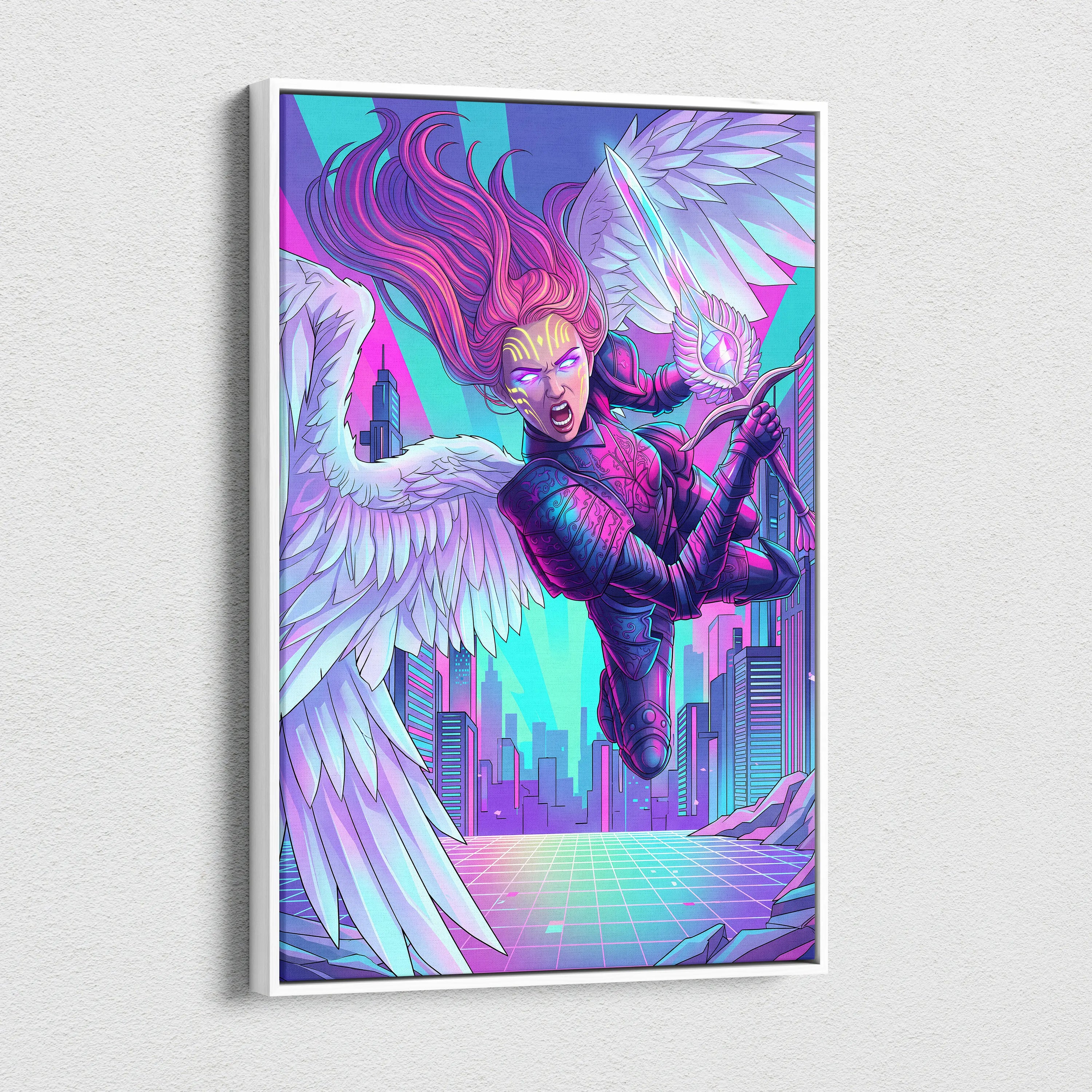 Vaporwave Fantasy Neon Canvas - Vaporwave Fantasy Neon Pink Turquoise Living Room Energetic Mood Modern Retro Wall Art Canvas Print