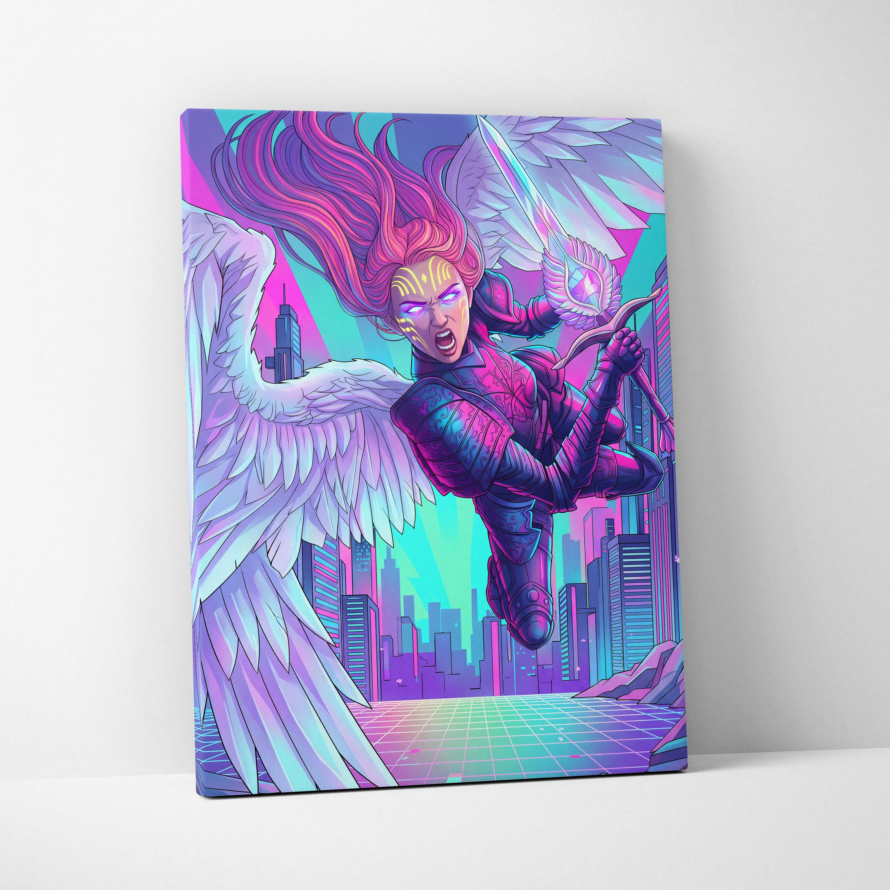 Vaporwave Fantasy Neon Canvas - Vaporwave Fantasy Neon Pink Turquoise Living Room Energetic Mood Modern Retro Wall Art Canvas Print