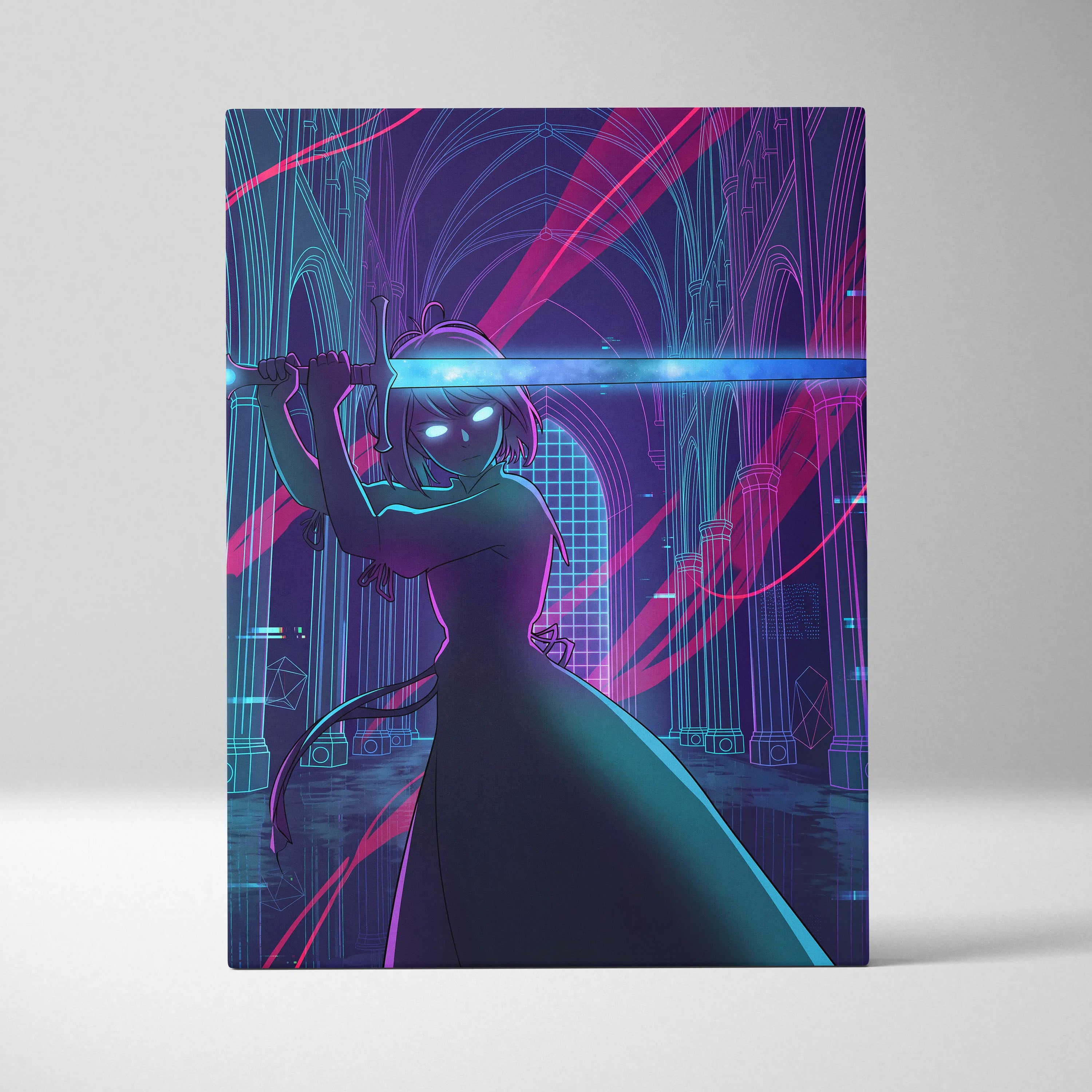 Vaporwave Neon Dream Canvas - Vaporwave Fantasy Neon Pink Teal Dreamy Neon Cyberpunk Wall Art Canvas Print