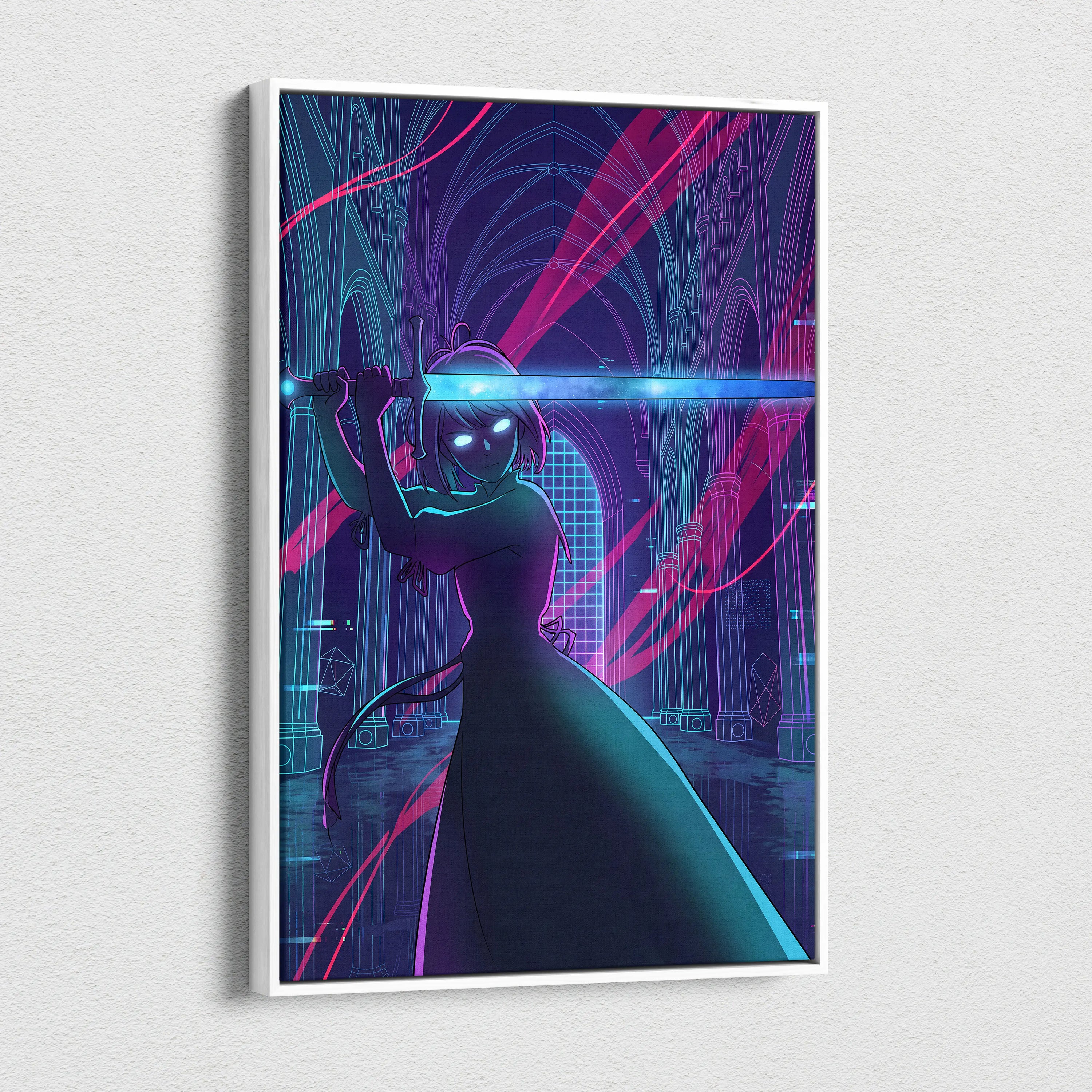 Vaporwave Neon Dream Canvas - Vaporwave Fantasy Neon Pink Teal Dreamy Neon Cyberpunk Wall Art Canvas Print
