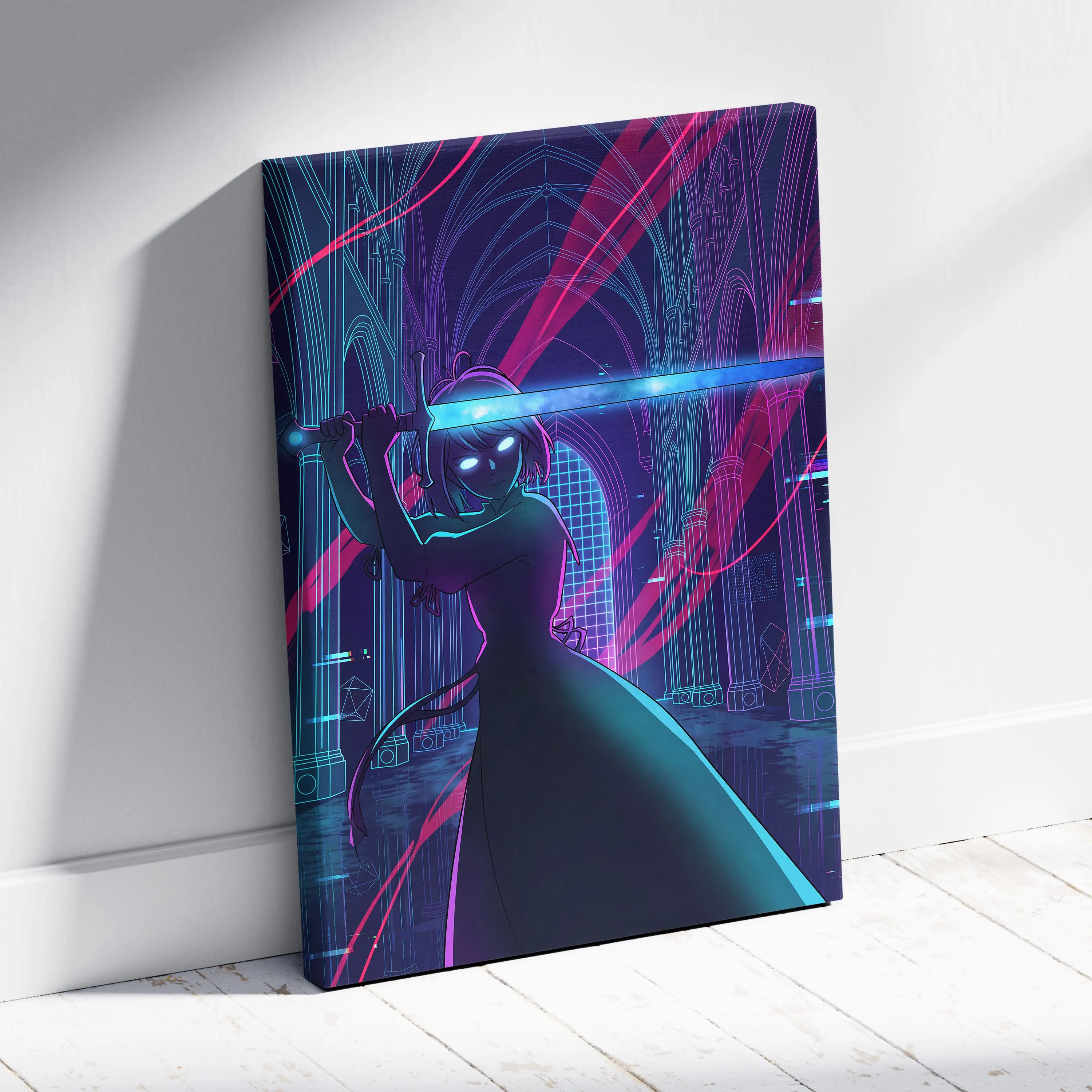 Vaporwave Neon Dream Canvas - Vaporwave Fantasy Neon Pink Teal Dreamy Neon Cyberpunk Wall Art Canvas Print