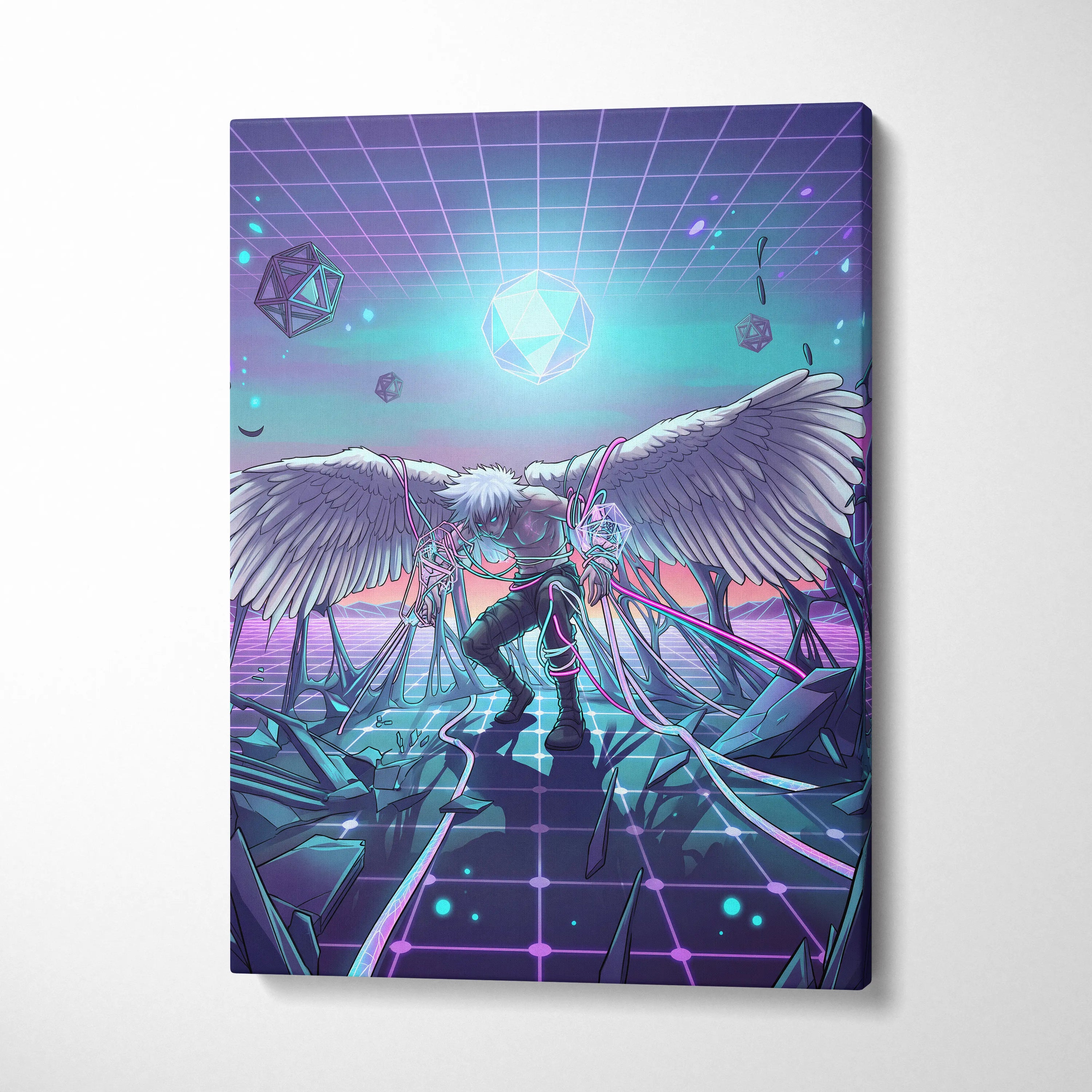 Vaporwave Wings Neon Dream Canvas - Winged Neon Pink Cyan Living Room Vaporwave Dreamy Retro-Futuristic Canvas Print