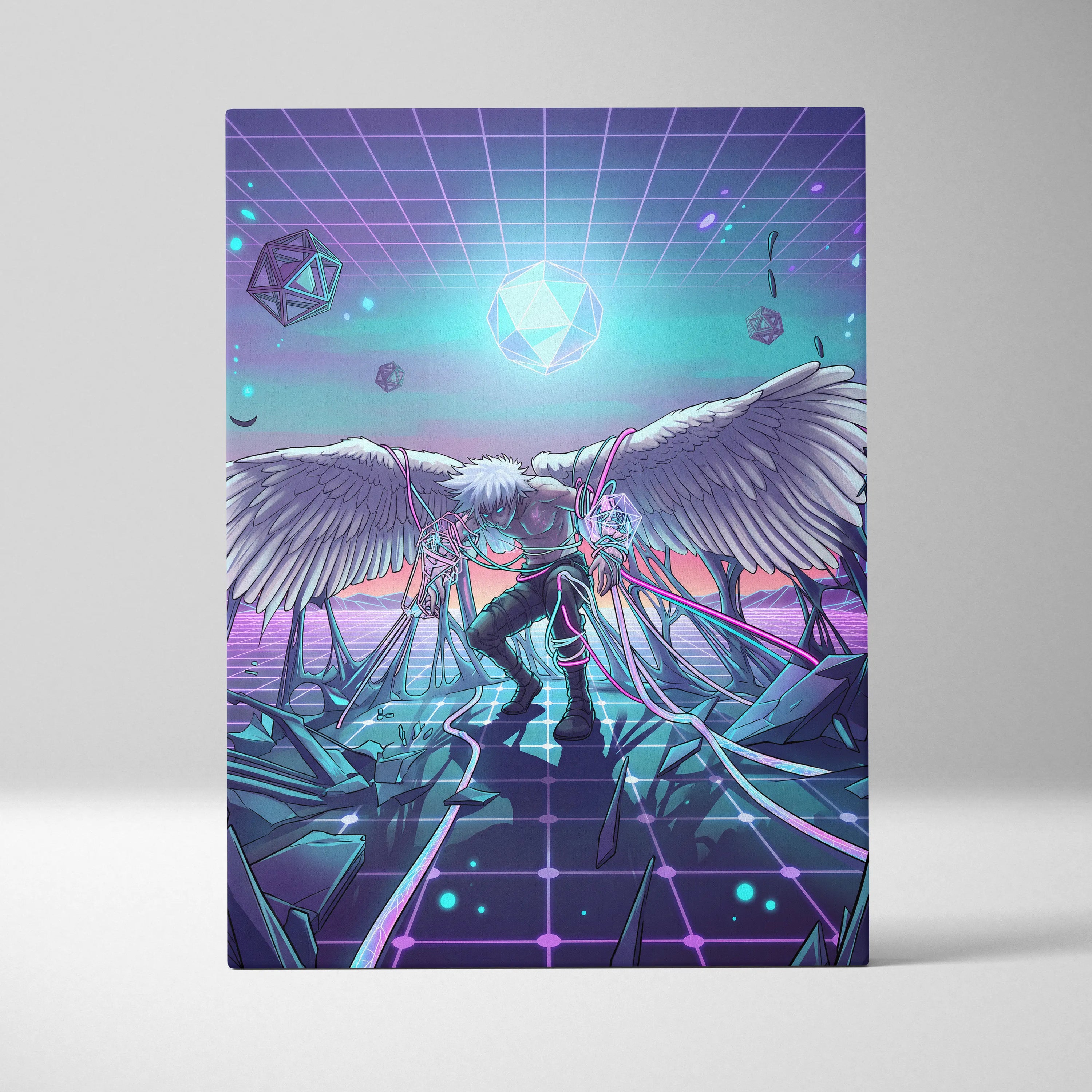 Vaporwave Wings Neon Dream Canvas - Winged Neon Pink Cyan Living Room Vaporwave Dreamy Retro-Futuristic Canvas Print