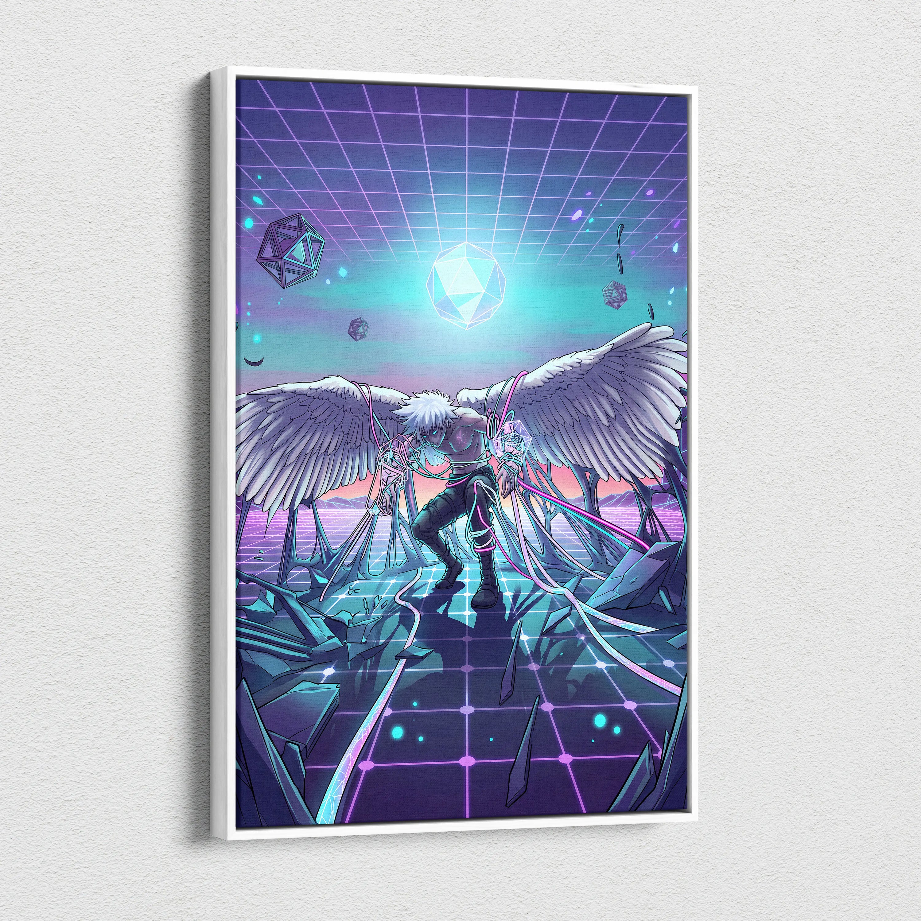 Vaporwave Wings Neon Dream Canvas - Winged Neon Pink Cyan Living Room Vaporwave Dreamy Retro-Futuristic Canvas Print