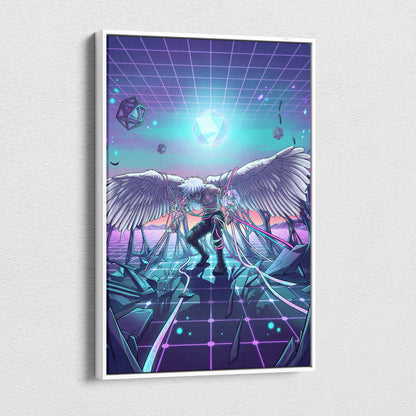 Vaporwave Wings Neon Dream Canvas - Winged Neon Pink Cyan Living Room Vaporwave Dreamy Retro-Futuristic Canvas Print
