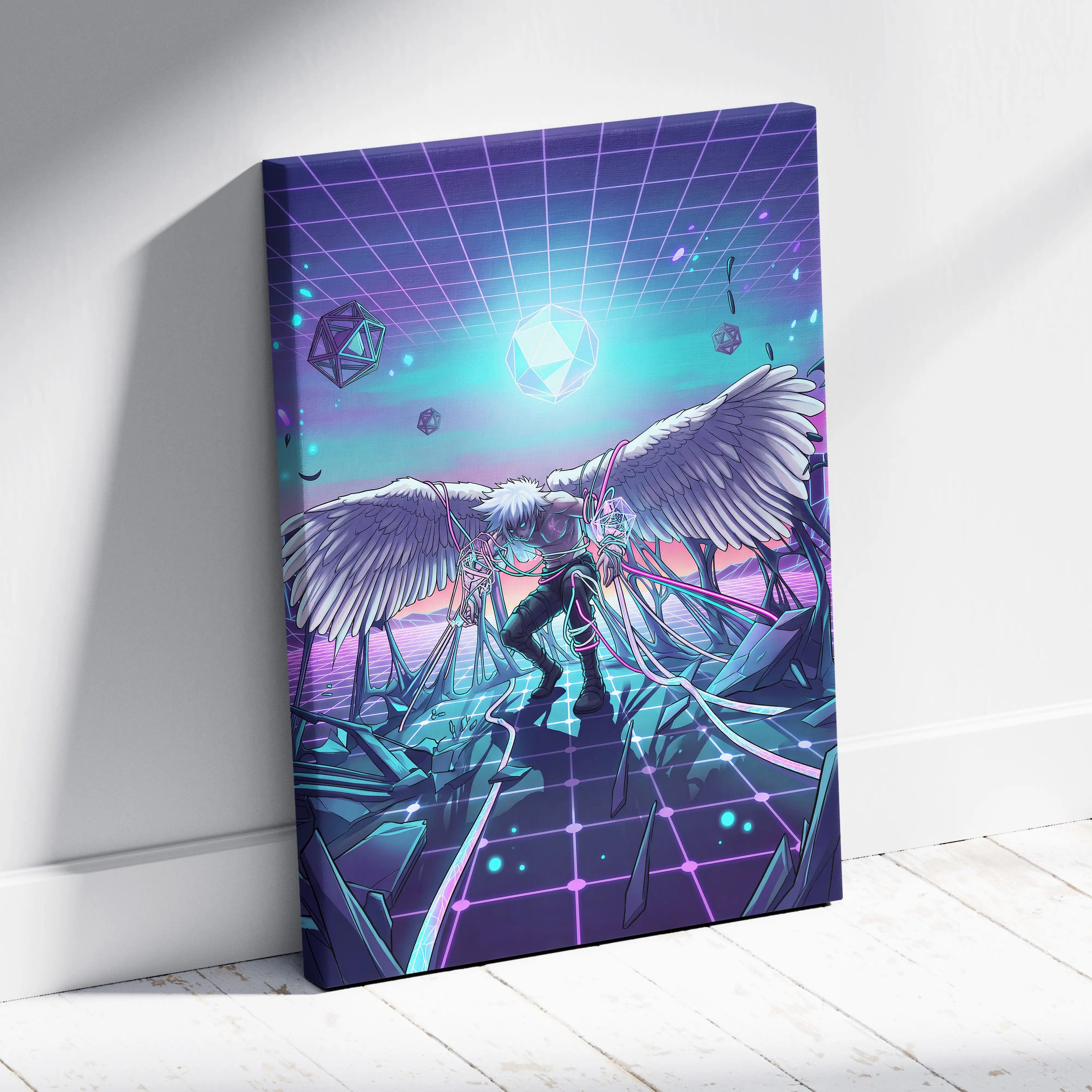 Vaporwave Wings Neon Dream Canvas - Winged Neon Pink Cyan Living Room Vaporwave Dreamy Retro-Futuristic Canvas Print