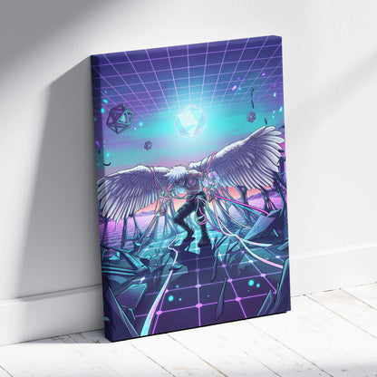 Vaporwave Wings Neon Dream Canvas - Winged Neon Pink Cyan Living Room Vaporwave Dreamy Retro-Futuristic Canvas Print