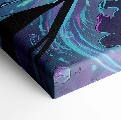 Vaporwave Neon Umbrella Fantasy - Woman Umbrella Neon Pink Teal Vaporwave Dreamy Retro Neon Wall Art Canvas